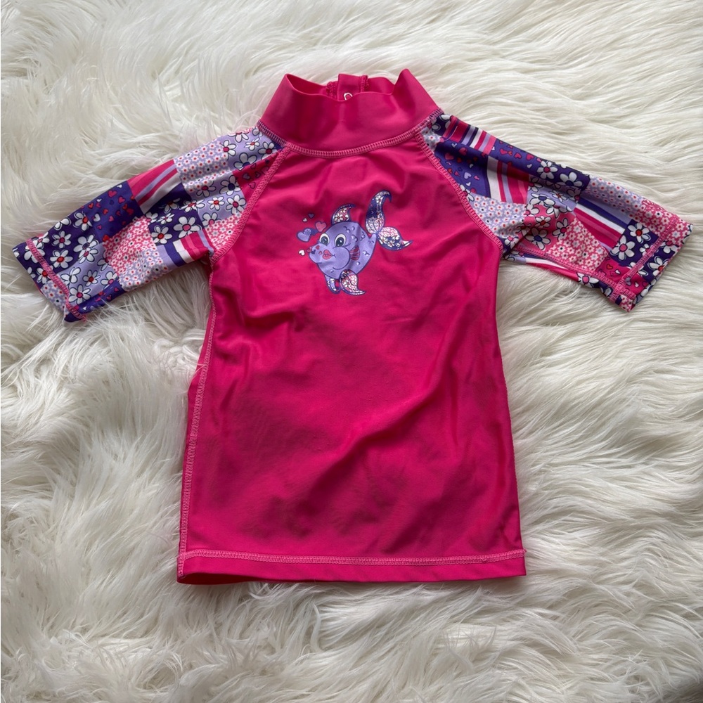 Kids Pink Swim Shirt with Fish Design